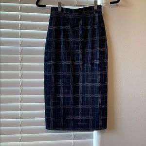 Navy/White/Red Midi Pencil Skirt